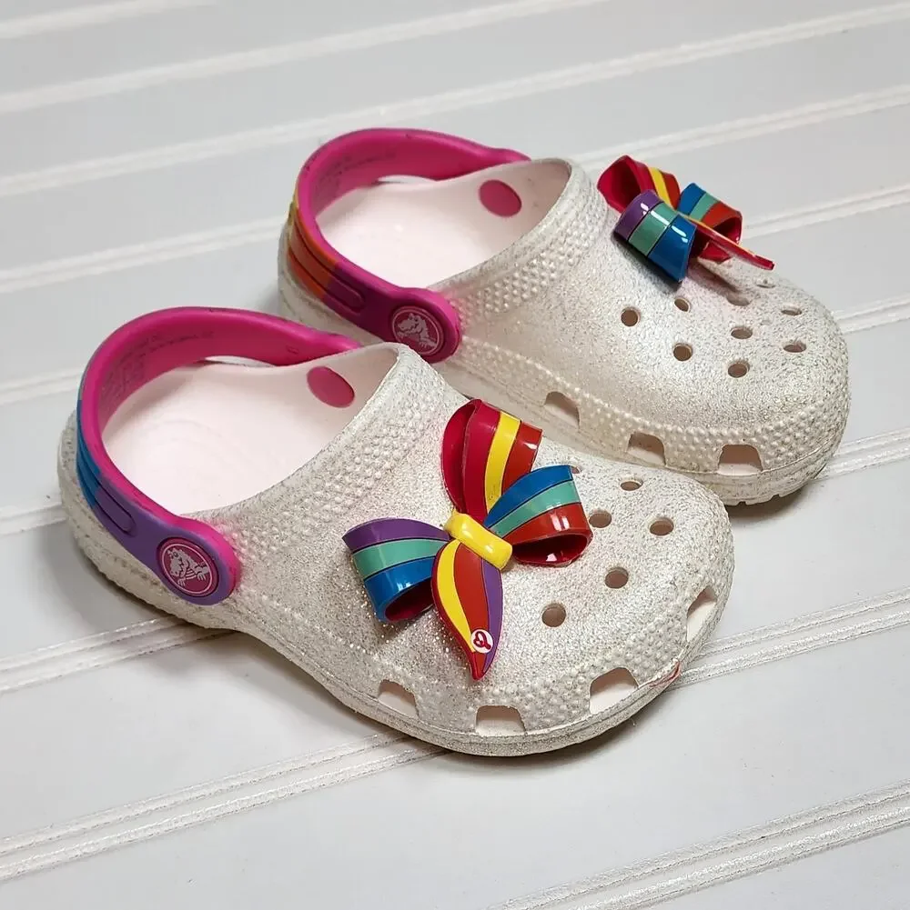 Crocs Kids Fun Lab Jojo Siwa Clogs Sandals Size 8 Toddler Glitter White